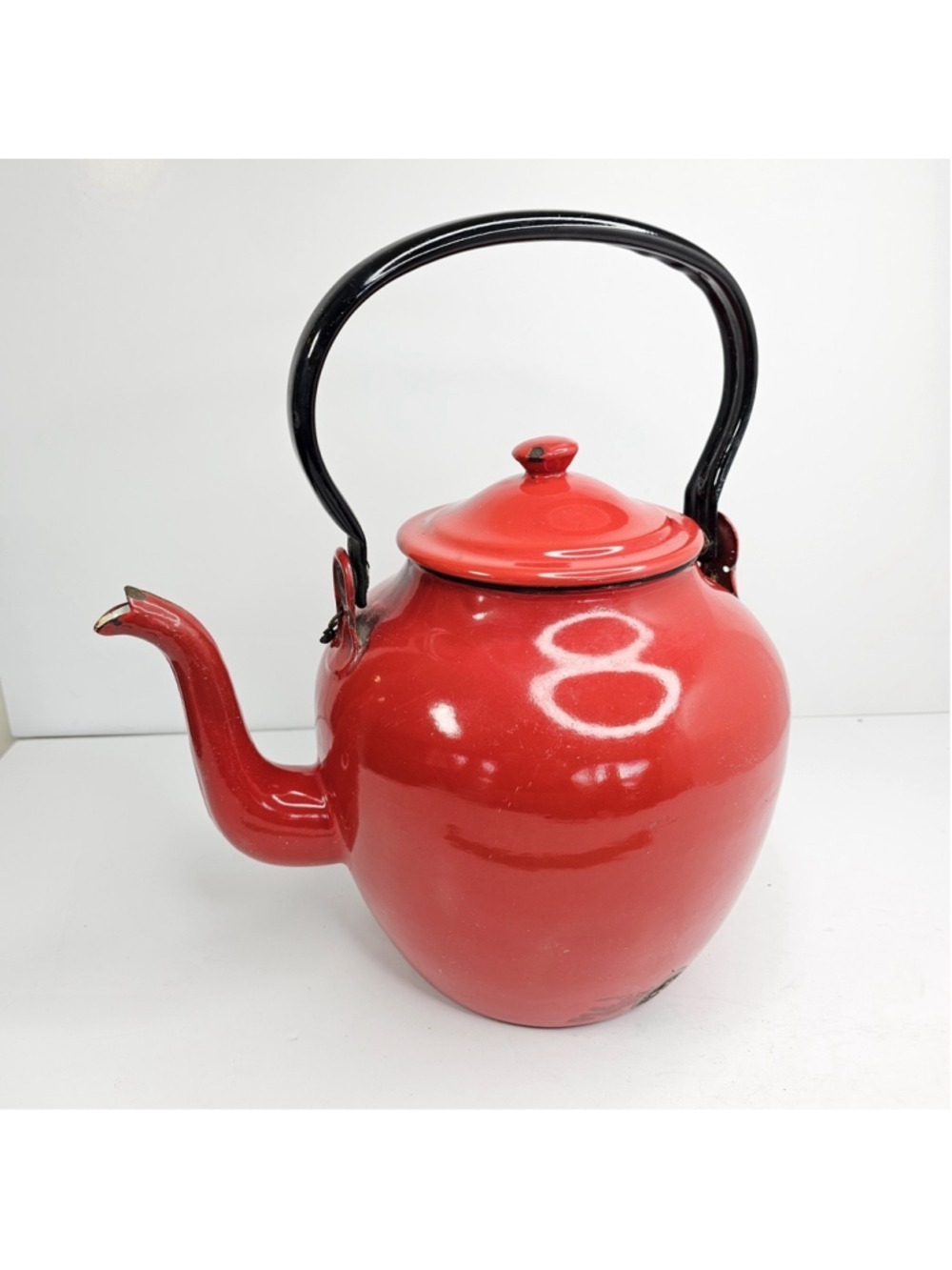 Enamel Teapot Red # 20 LARGE For Home Decor Made In Poland